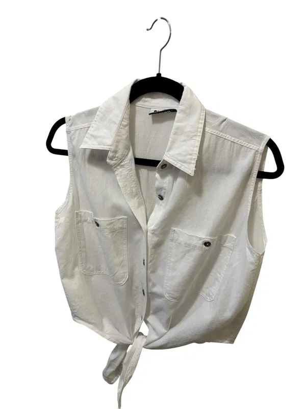 VTG Gitano White 100% Cotton Tied Up Sleeveless Top Sz M Summer Crisp Blouse - Image 2