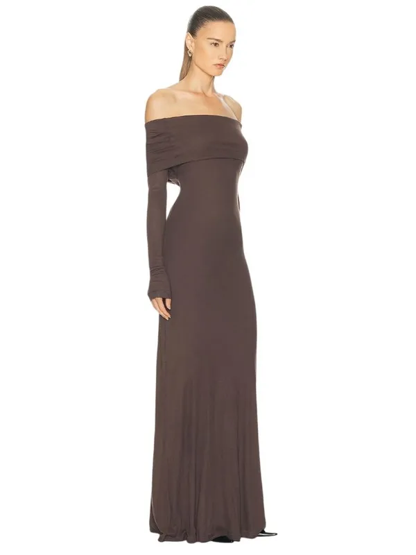 By Malene Birger Jytte Off The Shoulder Dress in Brown XSmall Womens Maxi Gown M - Image 3