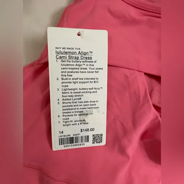 Lululemon NWT Align Cami Strap Dress Sakura Pink Shorts Underneath Size 14 - Image 7