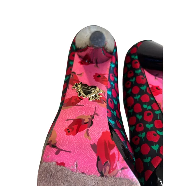 Vintage Betsey Johnson Red Green‎ Floral Platform Heels Y2K Pumps Size 5.5 - Image 7