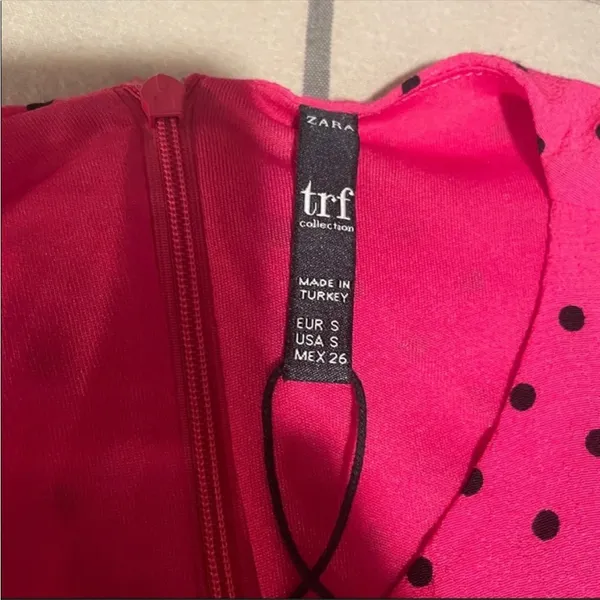 Zara Hot Pink Ruched Polka Dot Dress Fuchsia Black NWOT Small - Image 8
