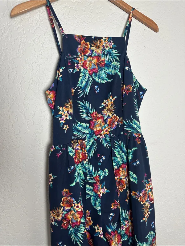 Band of Gypsies Blue Floral Romper Maxi Dress Hybrid Smocked Fall Party - Image 2