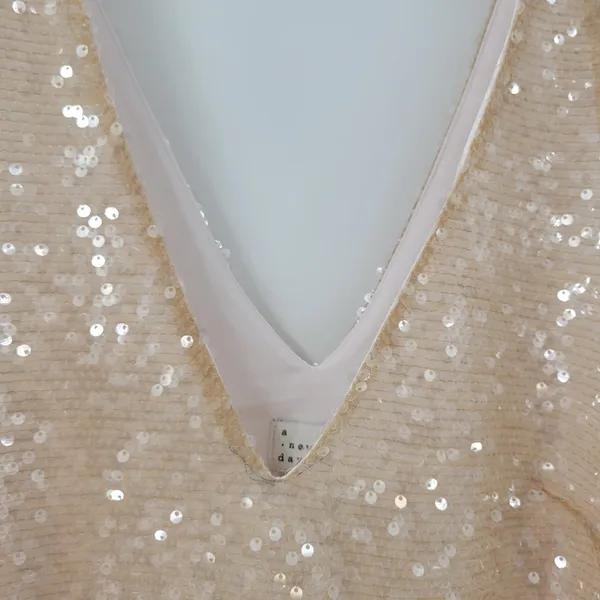 A New Day Womens Sequin Dress Medium Cream Sleeveless V Neck Mini‎ Holiday Party - Image 7