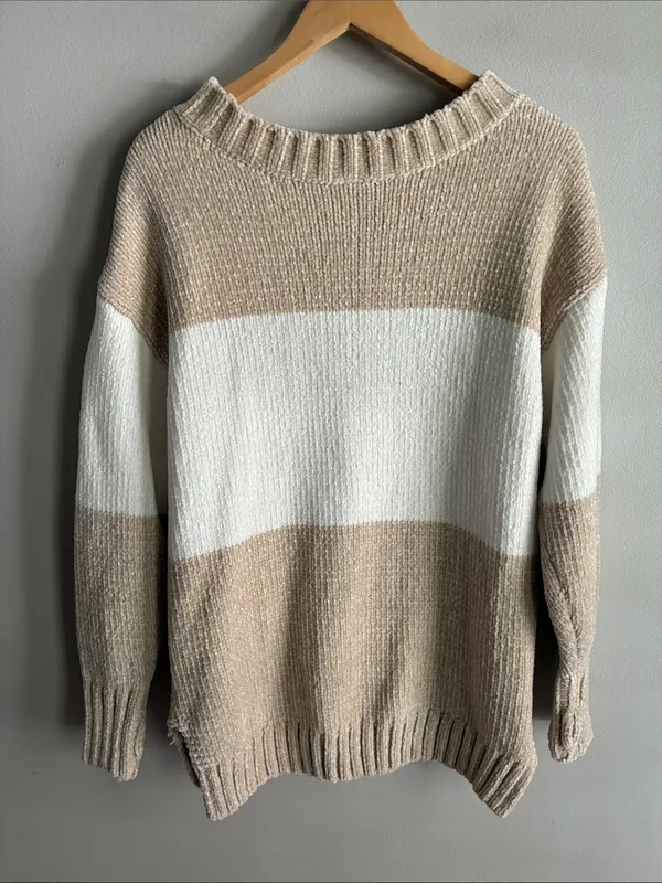 Offline by Aerie XS Chenille Sweater Beige Ivory Colorblock Oversized Cozy Knit - Image 5