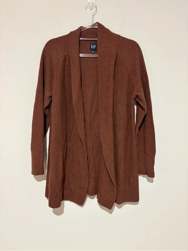 GAP Open-Front Merino Blend Cardigan Sweater Burnt Russet Brown size large - Image 2