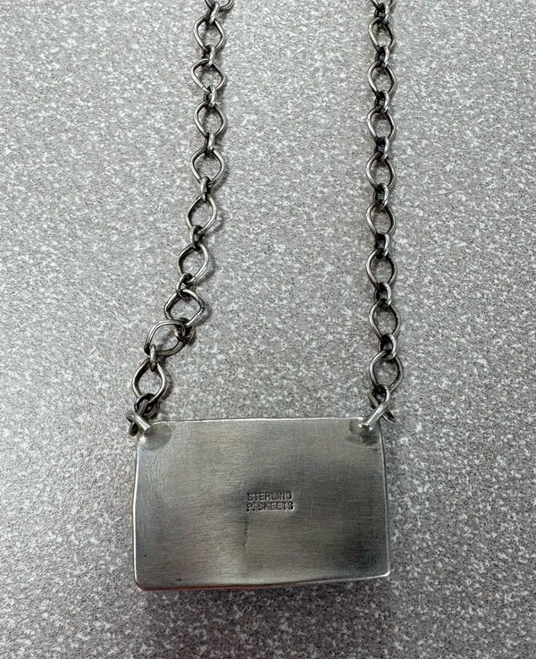 Authentic Navajo Sterling Silver Turquoise Necklace by P. Skeets – Spiderweb Matrix - Image 3