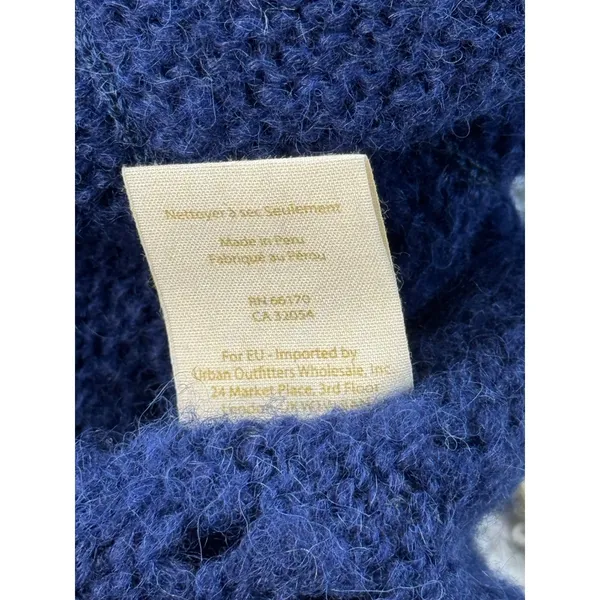 Free People Alpaca Blend Hooded‎ Cardigan Blue Pointelle Knit Long Sweater XS - Image 8