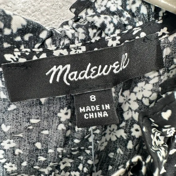 Madewell Women's Black White Floral Sleeveless Ruffle Neck Mini Dress Size 8 NWT - Image 8