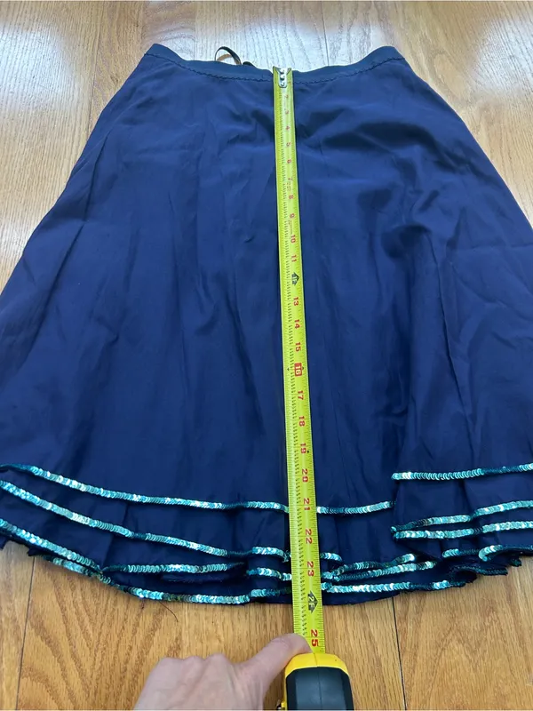 Marc Jacobs Silk Blend A-Line Skirt Navy Blue Sequin Trim Womens Sz 2 Midi Flowy - Image 6