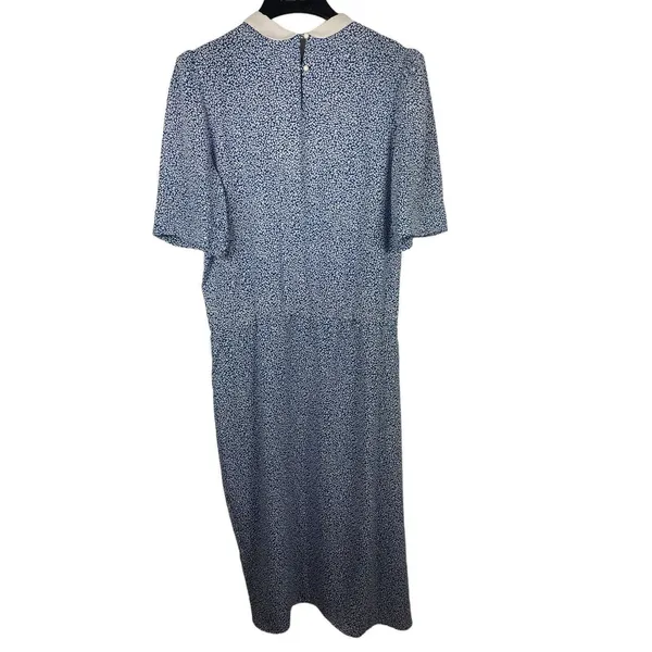 VTG 80s Joy Gordon Midi Blue White Semi Sheer Short Sleeve Nautical Dress 12 - Image 5