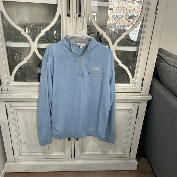 Peter Millar Crown Comfort Quarter Zip Pullover Blue Jonive Logo Men’s Medium - Image 2
