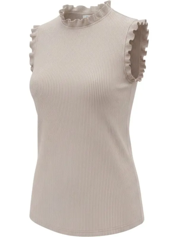 Maurices NWT Beige Tan Vineyard Ribbed Sleeveless Ruffle Trim Tank Top Shirt - Image 2