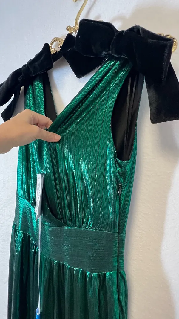 Sugarlips Liquid Satin Emerald Green Metallic Maxi Dress - Image 15