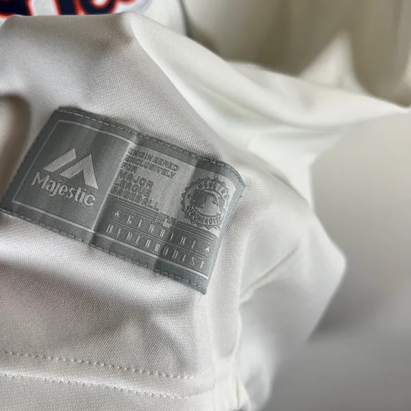 Majestic MLB Detroit Tigers Baseball Jersey Womens Large White Grey Glitter Logo - Image 6