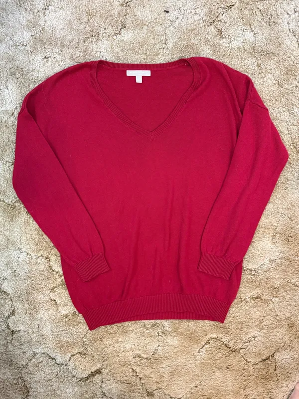 Banana Republic Red Cotton Cashmere V-Neck Sweater Size S - Image 2