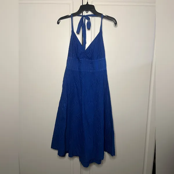 J.Crew 2008 Vintage Cobalt Blue 100% Cotton Halter Midi Dress - Image 2