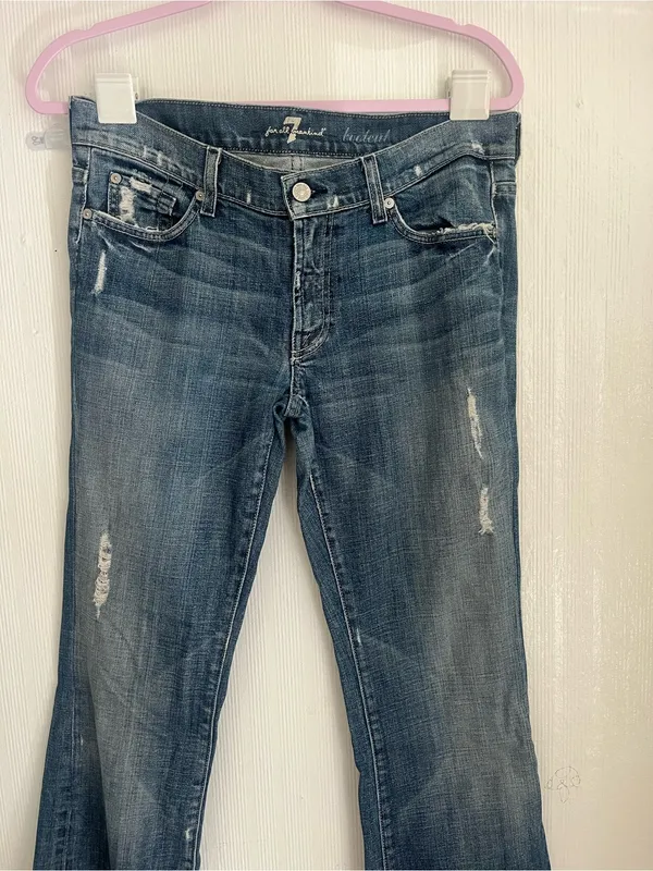 7 For All Mankind Women’s Faded Blue Straight Leg Jeans - Image 3