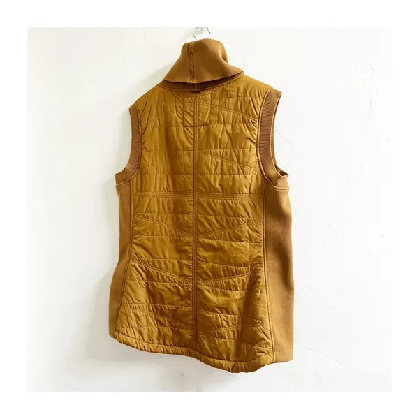 prAna Quilted Vest Women XL Mustard Sherpa Lined Sleeveless Turtle Neck Pullover - Image 2