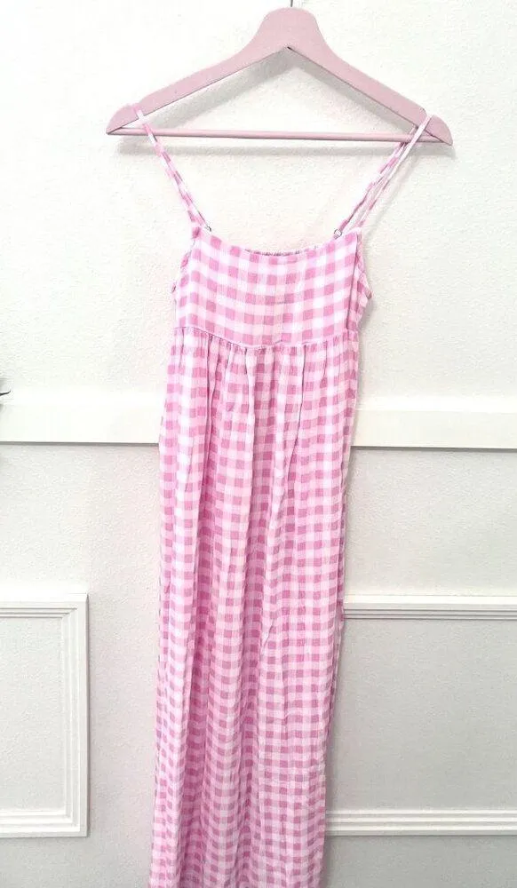 Playa Lucila Women Maxi Slip Dress Pink Check Size S - Image 2
