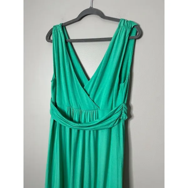 Boden Green Maxi Dress 14R Grosgrain Ribbon Detail V Neck‎ Beachy Resort Whimsy - Image 2