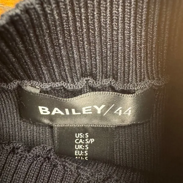 BAILEY‎ 44 Black Ribbed Mock Neck Elbow Sleeve Knit Top Womens Size S - Image 3