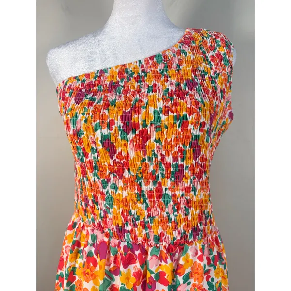 BTFBM‎ One Shoulder Maxi Dress Womens Medium Multicolor Excellent Floral Smocked - Image 7