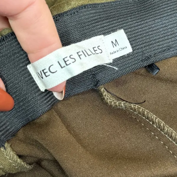 Avec Les Filles Olive Green Faux Suede Slim Pants Split Hem Size Medium - Image 2