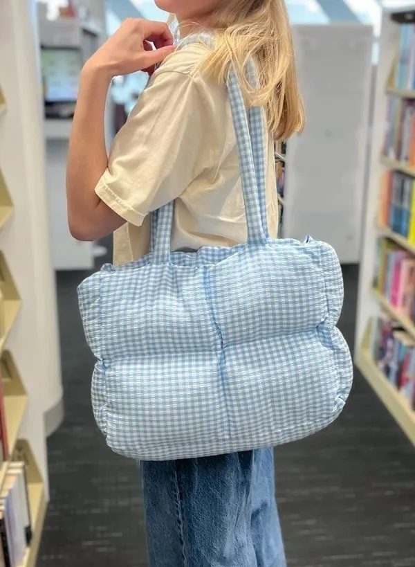 Gingham blue puffy tote - Image 2