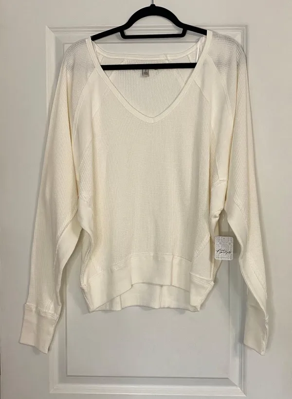 Free People NWT White Santa Clara Thermal Top - Image 5