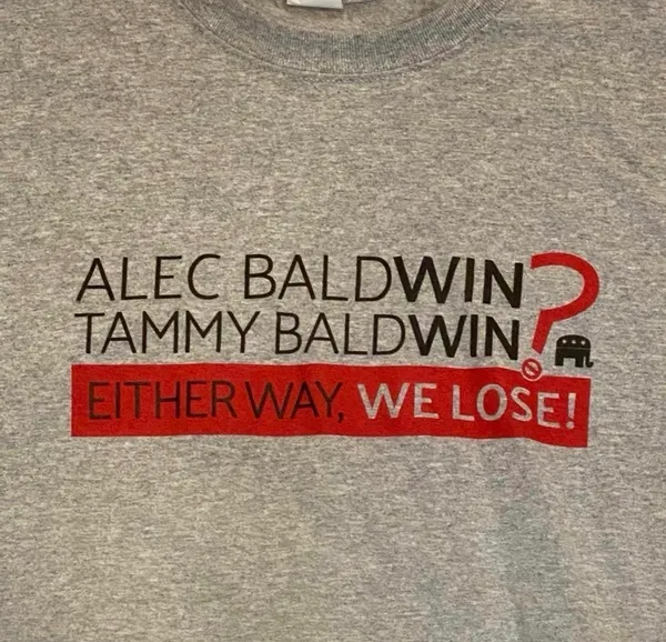 Gildan RARE Alec Baldwin Tammy Baldwin Election Tshirt Gray Republican XL Politics - Image 2