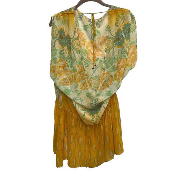 Free People Boho Tunic Top Open‎ Back Tie Floral Sheer Festival Peplum Beaded - Image 5