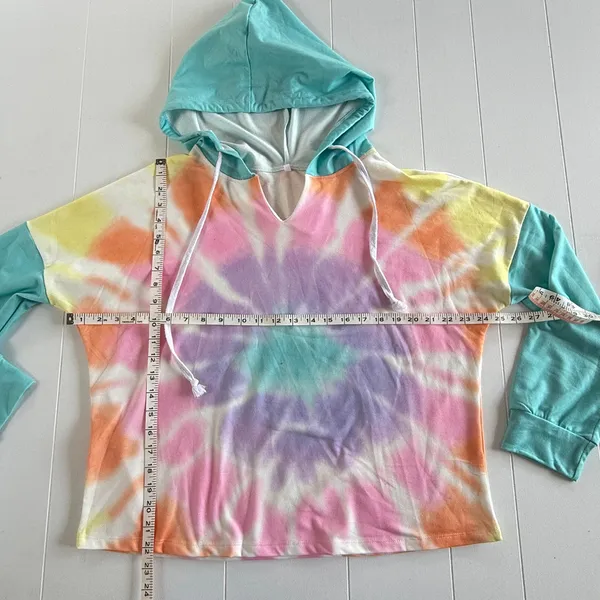 Boutique Womens Medium Pastel Tie Dye Crop Hoodie Lightweight - Image 2