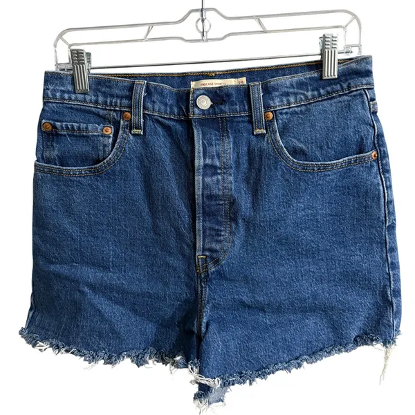 Levi’s Premium Medium Wash Cotton Ribcage Cutoff Denim Short Women’s 29 Blue - Image 2