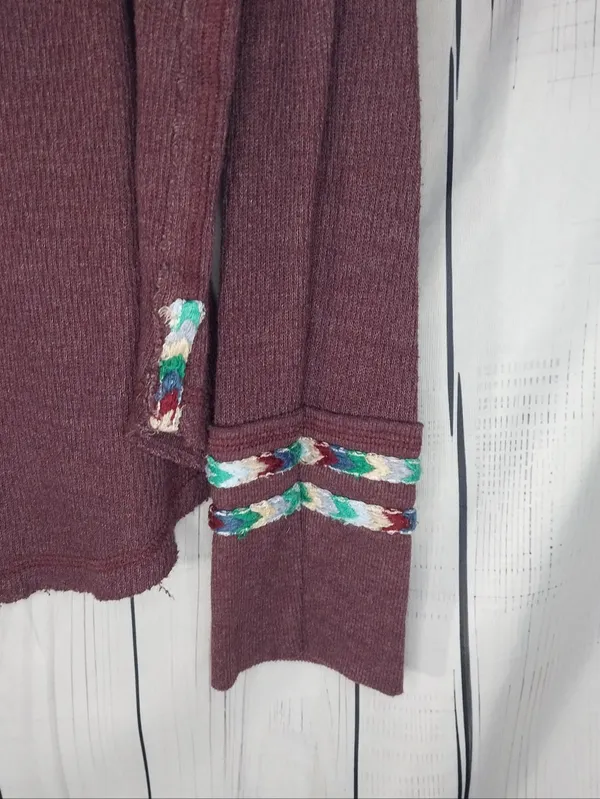 We The Free Plum Henley Boho Hippie Indie Earthcore Waffle Knit Long Sleeve Top - Image 9