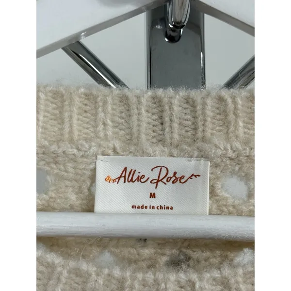 Allie Rose Cream Cable Knit Open Stitch Sweater Womens Size M Oversized Crochet Pullover - Image 11