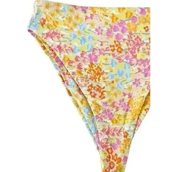 NWT Stone Fox Swim Sumatra Flower Fields High Waist Bikini Bottom XS Yellow Pink - Image 4