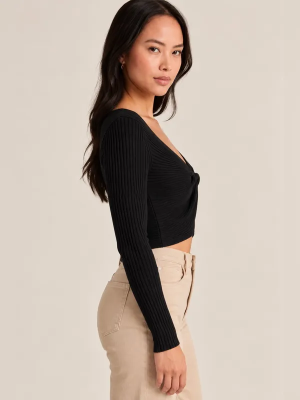 NWT Abercrombie & Fitch Twist-Front Sweater Top – Black – XS - Image 2