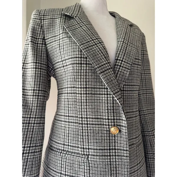 Vintage Y2K Petite Haberdashery Black & White Wool Houndstooth Plaid Blazer - Image 4