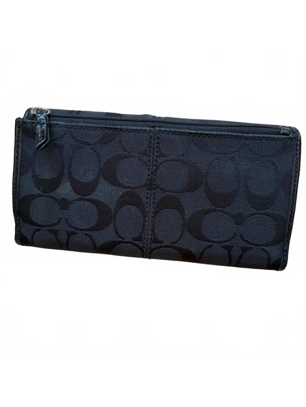 Coach Soho Signature Jacquard Wallet Tri-Fold Canvas Leather Pleated Black - Image 2