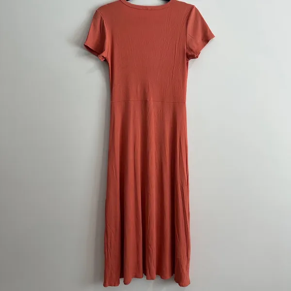 See You Monday Ribbed Short Sleeve Midi Dress Women's Large Orange Side Slit - Image 5