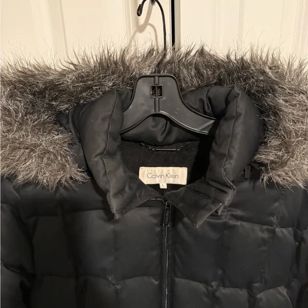 Calvin Klein Duck Down Parka Sz L Black Puffer jacket Coat Removable Hood - Image 2