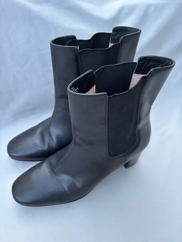 J.Crew Leather Chelsea Ankle Boots Black Block Heel Almond/Rounded Toe Size 9.5 - Image 6