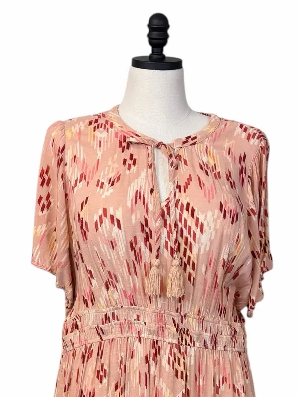 Knox Rose Maxi Dress XXL Blush Geometric Tassel Tie Smocked Waist Cottagecore - Image 8