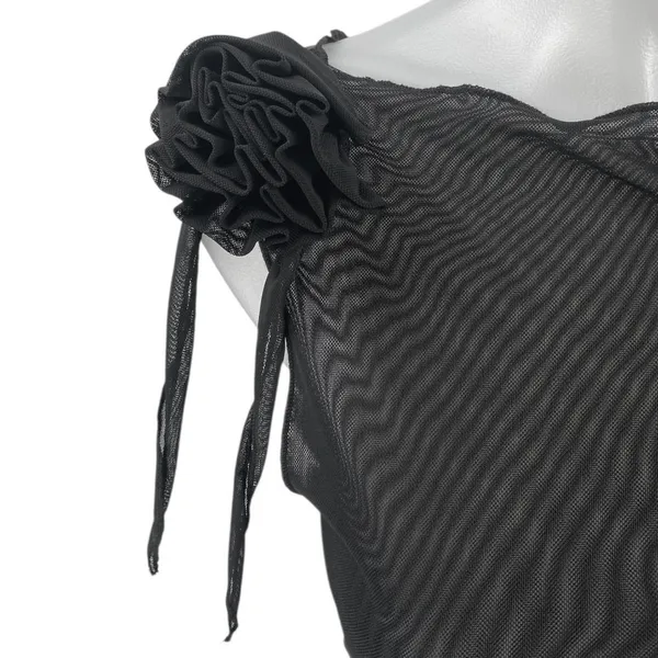 NEW Noisy May Black Mesh Sheer Rose Bow Sleeveless Cami Blouse Tank Top Size XS - Image 3