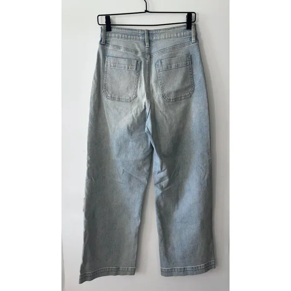 JBD Just Black Denim High Rise Patch Pocket Wide Leg Jeans Light Wash Womens 27 - Image 4