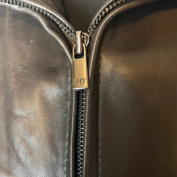 Y2K Indie Sleaze Jones New York Brown Leather Jacket Pleated Zip Up Grunge - Image 4