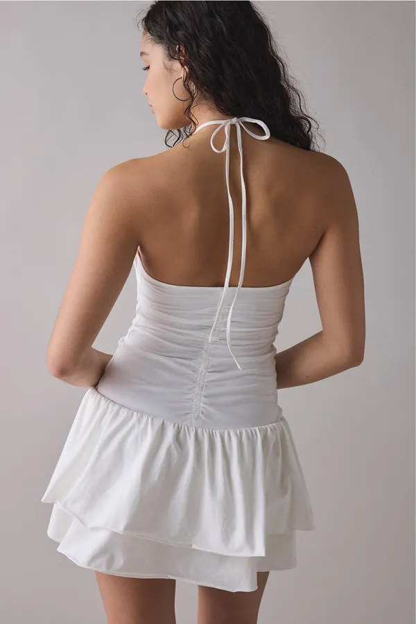 Kimchi Blue White mini halter dress with built-in shorts & ruffled hem - Image 3