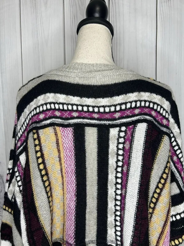 Easel Mix Print Striped Wool Blend Slouchy Sweater Crew Neck Boho Sz M - Image 9