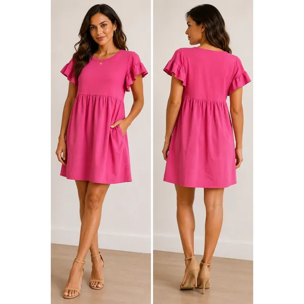 English Factory Pink Mixed Media Ruffle Sleeve Babydoll Mini Dress SY218D XS - Image 2