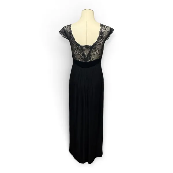 Soma Sleeveless Embroidered Lace Velvet Trim Nightgown Lounge Black XS - Image 4